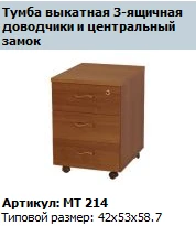 "Мастер" Тумба выкатная 3-ящичная (с доводчиками) с центральным замком артикул МТ 214
