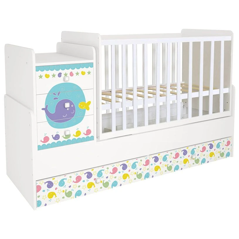 Кроватка детская Polini kids Simple 1100 Морская история, белый, артикул 0001442.9.5