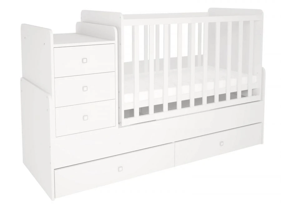 Кроватка детская Polini kids Simple 1100 
с комодом, белый, артикул 0001227.9