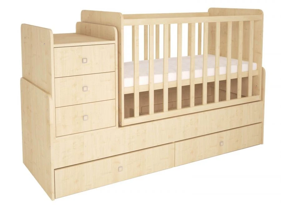 Кроватка детская Polini kids Simple 1100 
с комодом, натуральный, артикул 0001227.30
