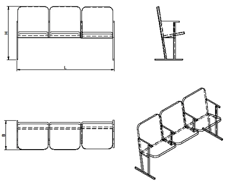 Секция кресел для актового зала трёхместное (серия КА.3)