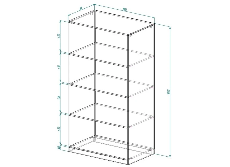 Шкаф стеллаж с 4 открытыми полками 1000х600х1850
