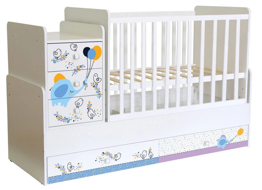 Кроватка детская Polini kids Simple 1100 Слоник на шаре, белый, артикул 0001442.9.1