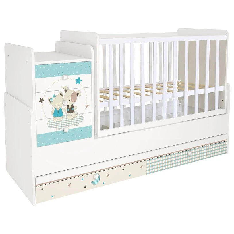 Кроватка детская Polini kids Simple 1100 Лучшие друзья, белый, артикул 0001442.9.6