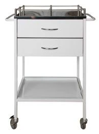 Столик металлический передвижной с боковыми ограничениями на столешнице для размещения инструментов, медикоментов и перевязочных