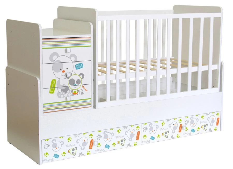 Кроватка детская Polini kids Simple 1100 Панды, белый, артикул 0001442.9.4
