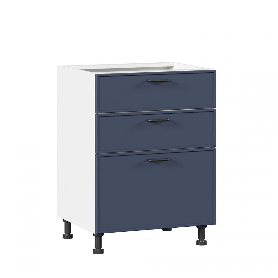 Индиго ЛД.298830.000 Фасад комплект для тумбы кухонной 600 с 3 ящиками ЛЮКС (4) (Тёмно-синий)