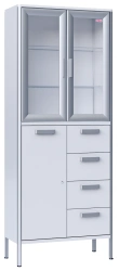 Two-Section Medical Cabinet with Glass Shelves for Storing Supplies