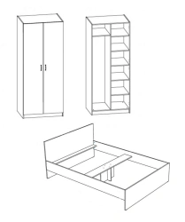Complete Bedroom Furniture Set Model NM 02: Wooden Bed Model K 01, Wooden Wardrobe Model Sh 13