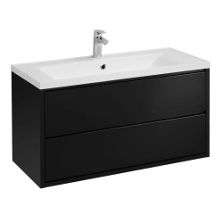 Rimini 100 Wall-Mounted Sink Cabinet in Black Gloss by Aquaton
