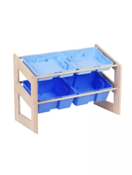 Tilted Storage Rack with Containers for Play Areas - Blue / Game Library