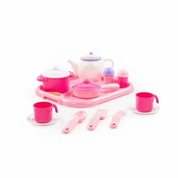 Colorful Children's Dish Set for Dolls with Tray for 2 People - 19 Pieces