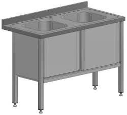 Stainless Steel Work Table with Two Sinks 1200x600x850 mm